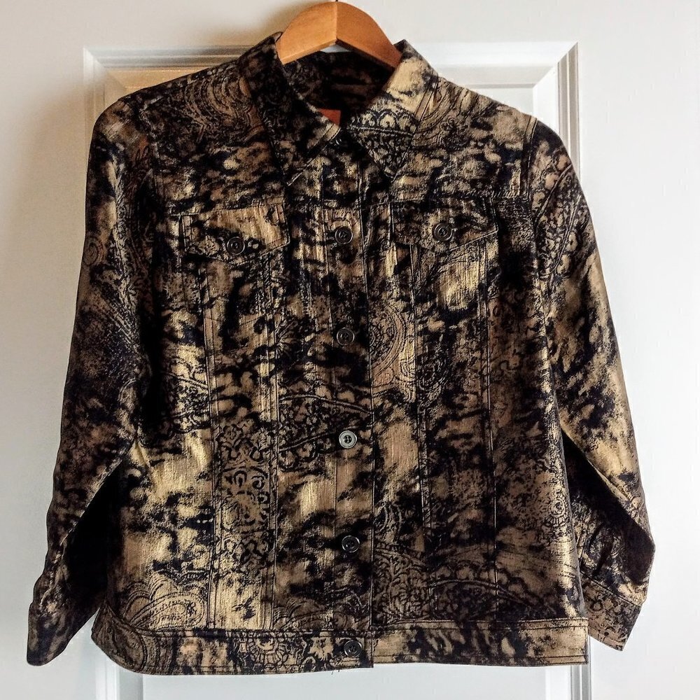 Ruby Rd. Black Bronze Abstract Print Jacket - Picture 2 of 9